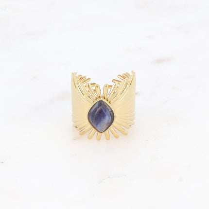 Bague large Edelyne - feuillage et pierre naturelle losange