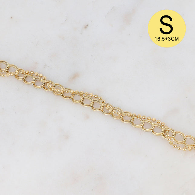 Nikita S Bracelet - UNISEX - 2 rows, double-linked interlacing and beads, 19.5 cm