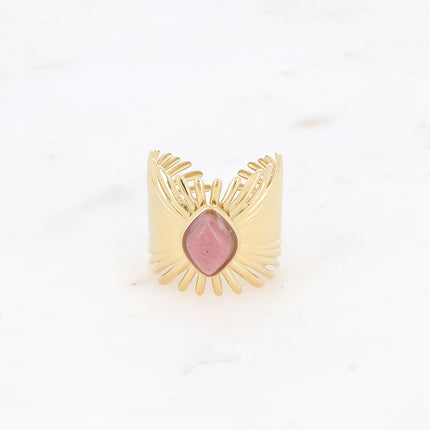 Bague large Edelyne - feuillage et pierre naturelle losange
