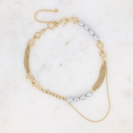 Collier Gladys - UNISEX - mailles gourmettes et forçat, anneaux 8 et perles d'eau douce
