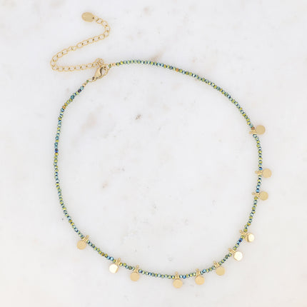 Collier chocker - pâtes de verre et pampilles rondes