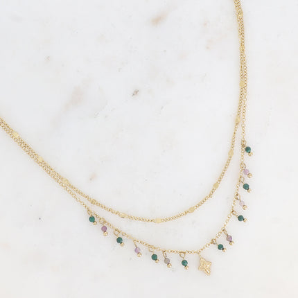 Collier 2 rangs Taïla - pierres naturelles et croix étoile