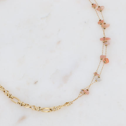 Galen necklace - mesh and 2 chains - natural stone
