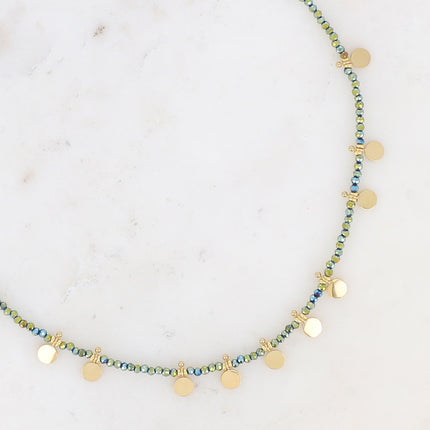 Collier chocker - pâtes de verre et pampilles rondes