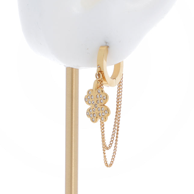 Hoop earrings with a clover set with zirconia stones and 2 chains