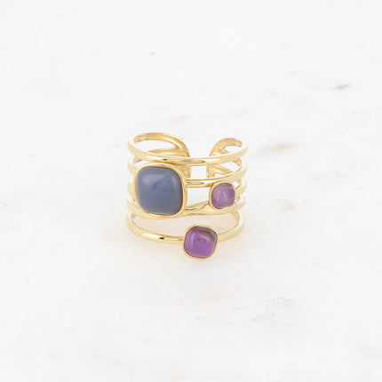 Bague large - 3 pierres naturelles