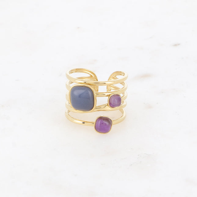 Bague large - 3 pierres naturelles