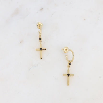 Créoles - anneau strié, croix et oxyde de zirconium