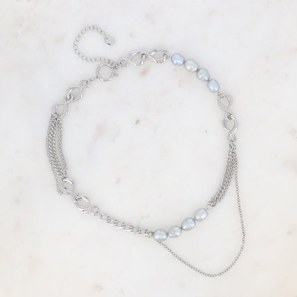 Collier Gladys - UNISEX - mailles gourmettes et forçat, anneaux 8 et perles d'eau douce