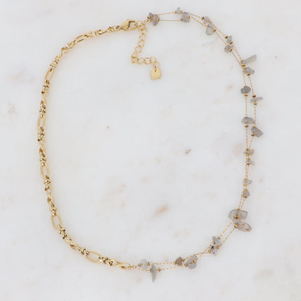 Galen necklace - mesh and 2 chains - natural stone