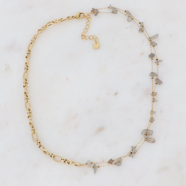 Collier Galen - maille et 2 chaînes - pierre naturelle