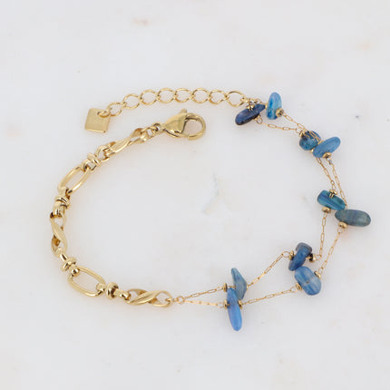 Bracelet Galen - maille et 2 chaînes - pierre naturelle