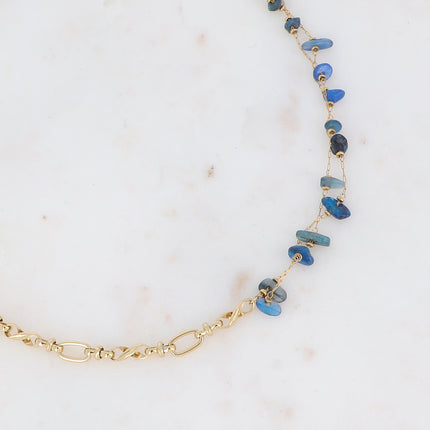 Galen necklace - mesh and 2 chains - natural stone