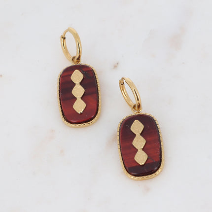 Devonne Creoles - rounded rectangular stone and 3 diamond shapes
