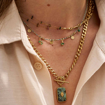 Galen necklace - mesh and 2 chains - natural stone