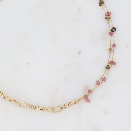 Galen necklace - mesh and 2 chains - natural stone