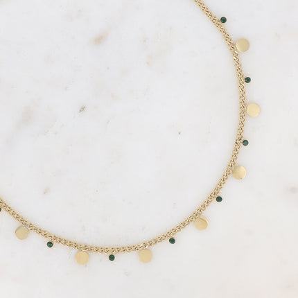 Collier - maille gourmette, pastilles rondes et cristaux