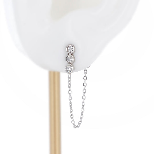 Boucles puces Mizan - 3 zircones et chaîne
