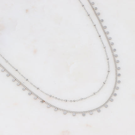 Iria 2-strand necklace - chain with round tassels and chain with beads