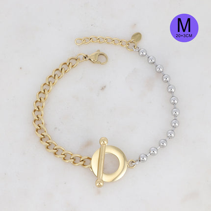 Bracelet Aloïs M - UNISEX - 2 mailles gourmette et boules, motif fermoir cabillot 23 cm