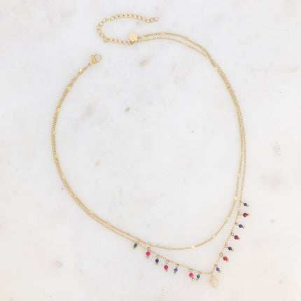 Collier 2 rangs Taïla - pierres naturelles et croix étoile