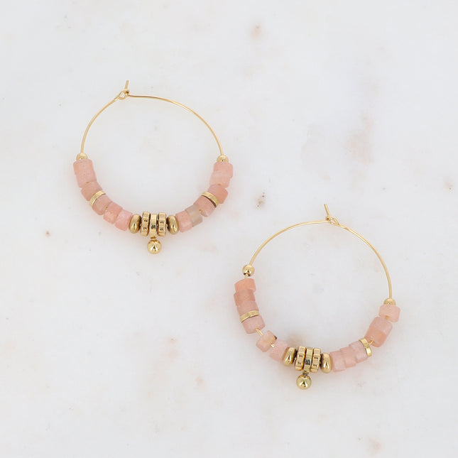 Stéphanie Creole Earrings - Natural Stones and Ball