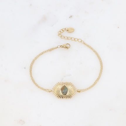Bracelet Edelyne - feuilles de palmier et pierre naturelle losange