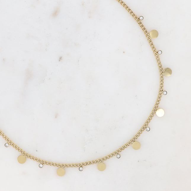 Necklace - curb chain, round beads and crystals