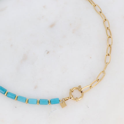 Collier maille et perlé en pierre naturelle