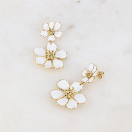 Boucles puces - double fleur émaillée