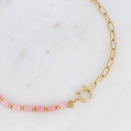Collier maille et perlé en pierre naturelle