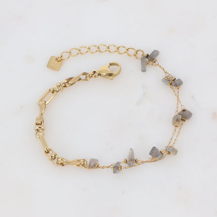 Bracelet Galen - maille et 2 chaînes - pierre naturelle