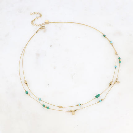 Collier Evaëlle - 2 rangs, pampilles rondes et pierres naturelles