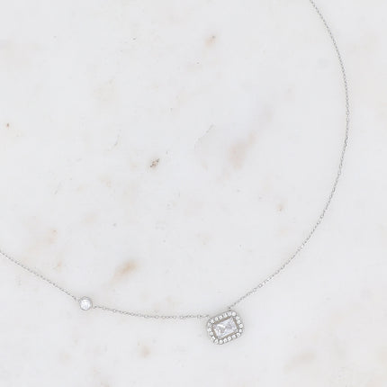 Collier - cristal rectangulaire et oxydes de zirconium