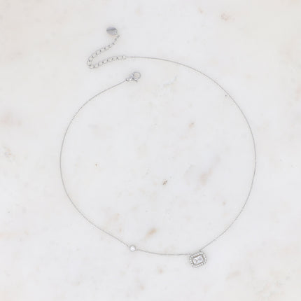 Collier - cristal rectangulaire et oxydes de zirconium