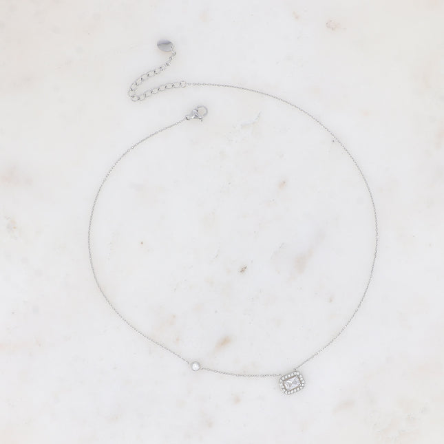 Collier - cristal rectangulaire et oxydes de zirconium