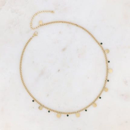 Collier - maille gourmette, pastilles rondes et cristaux