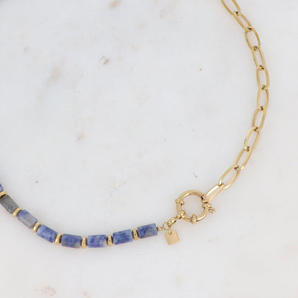 Collier maille et perlé en pierre naturelle