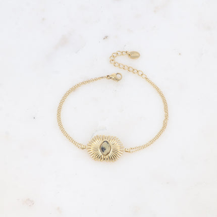 Bracelet Edelyne - feuilles de palmier et pierre naturelle losange