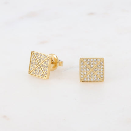Square and cross stud earrings with cubic zirconia