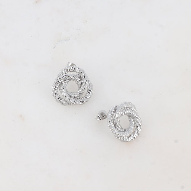 Stud earrings - double textured ring