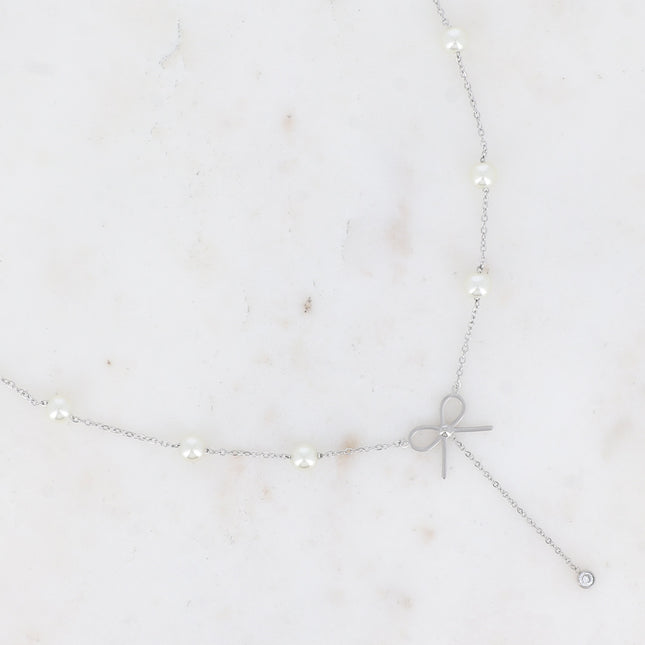 Collier en Y - perles d'eau douce et noeud