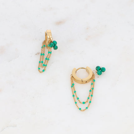 Livie Creole Earrings - Natural Stones and Enamelled Chains