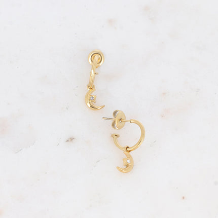 Creole earrings - moon and zirconium oxide