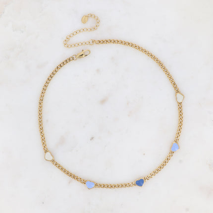 Collier Elisca - maille gourmette et coeurs en émail