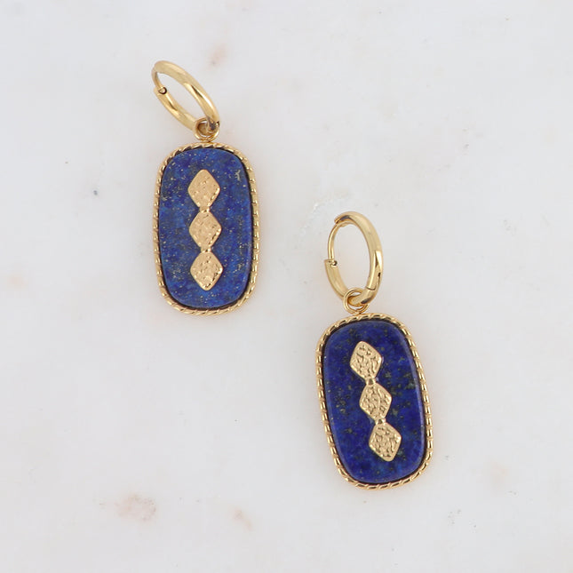 Devonne Creoles - rounded rectangular stone and 3 diamond shapes