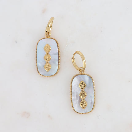 Devonne Creoles - rounded rectangular stone and 3 diamond shapes