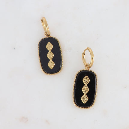 Devonne Creoles - rounded rectangular stone and 3 diamond shapes
