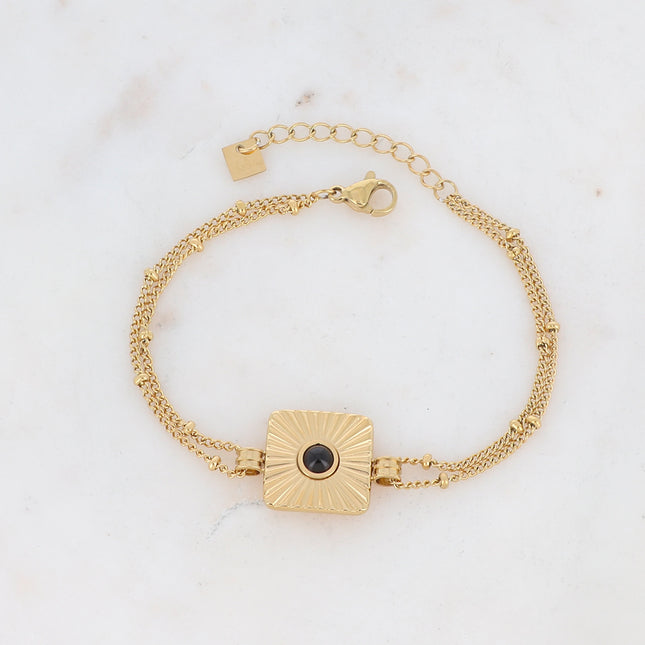 Felise Bracelet - Engraved square and natural stone