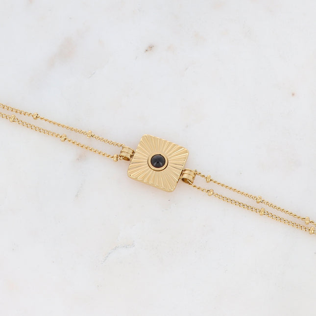 Felise Bracelet - Engraved square and natural stone